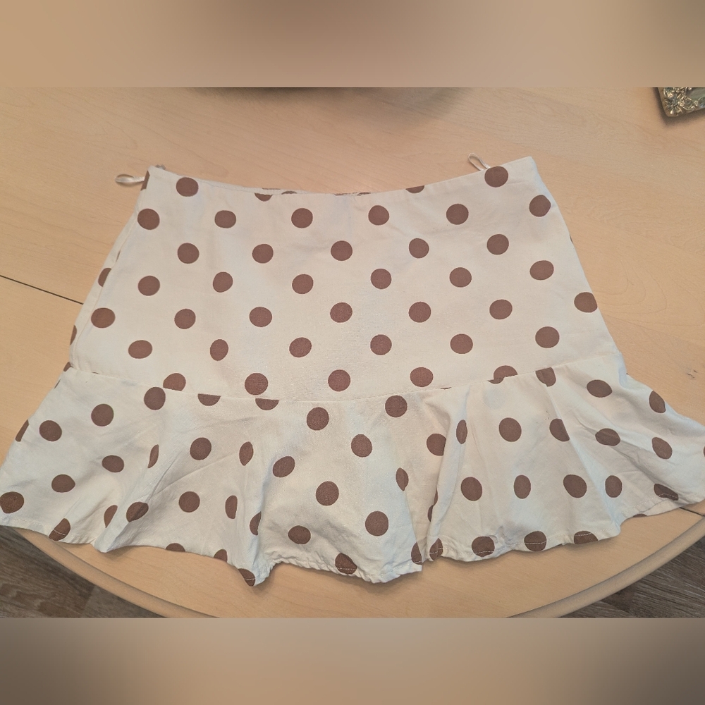 Zara Cream Mini Skirt with Brown Polka Dots